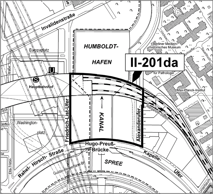 Geltungsbereich des B-Plan Entwurfs II-201da, Grafik SenStadt